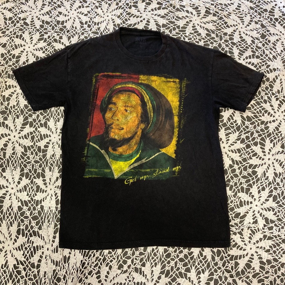 Bob Marley Get Up Stand Up Graphic T-Shirt Black Reggae Music Mens Large